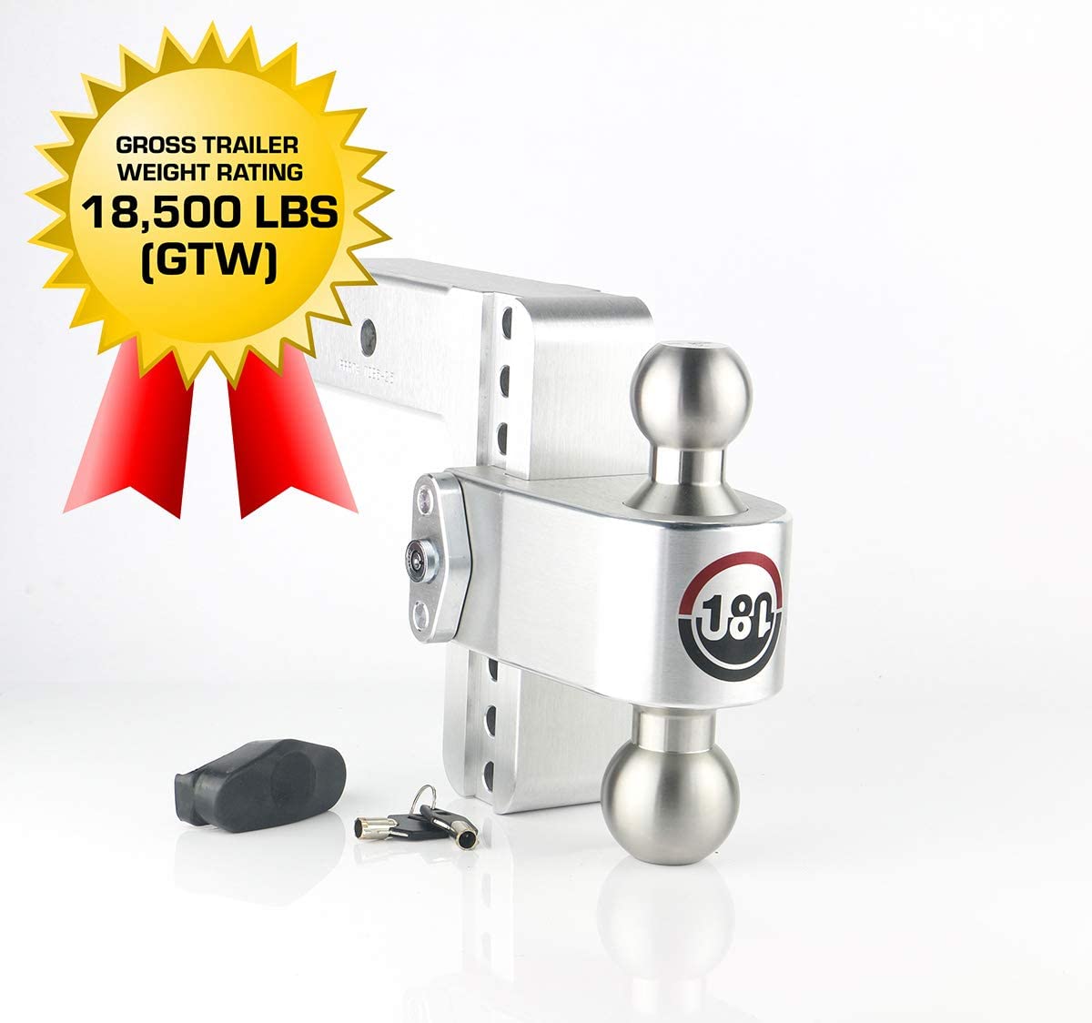 Stainless Steel Combo Ball Weigh Safe LTB6-3 2 & 2-5/16 and a Double-pin Key Lock Adjustable Aluminum Trailer Hitch & Ball Mount 6 Drop 180 Hitch w/3 Shank/Shaft 